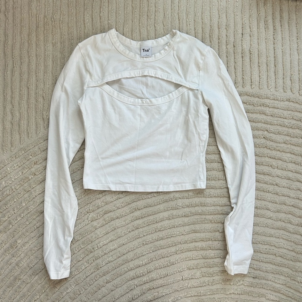 TNA White Cutout Long Sleeve Blouse